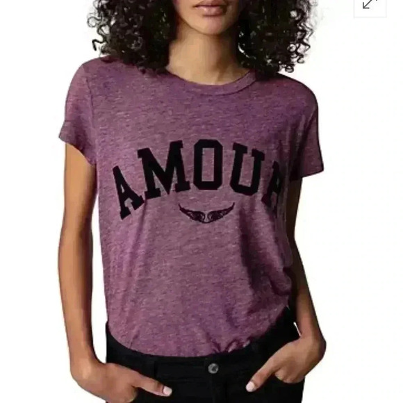NWT Zadig & Voltaire ‘WALK’ Amour PRINTED T-SHIRT Framboise Pink M - Picture 2 of 7